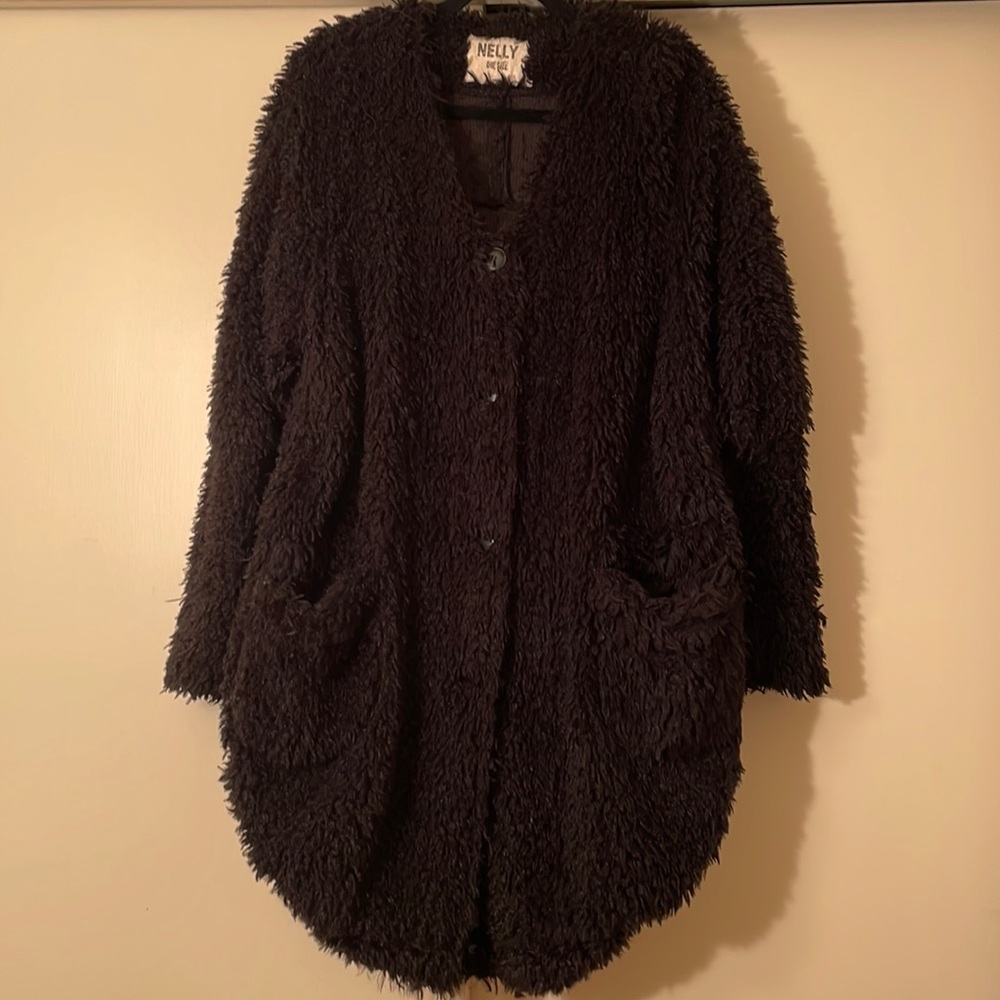 Nelly fuzzy cape style polyester oversized cardigan coat jacket